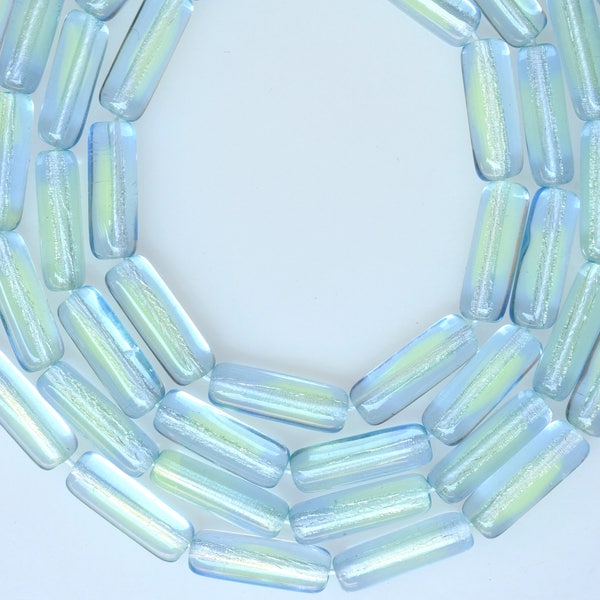 Czech Glass Tube Bead - 14mm x 4mm - Various Bicolors Available - Qty 24