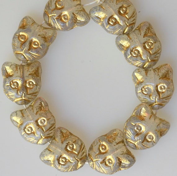 11mm Cat Bead Czech Glass Cat Beads Cat's Head Bead Etsy