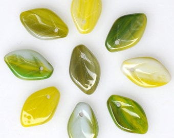 12mm x 7mm Small Leaf Bead - Czech Glass Leaf Beads - Centered Top Hole Beads - Various Opaque Bicolors - Qty 25