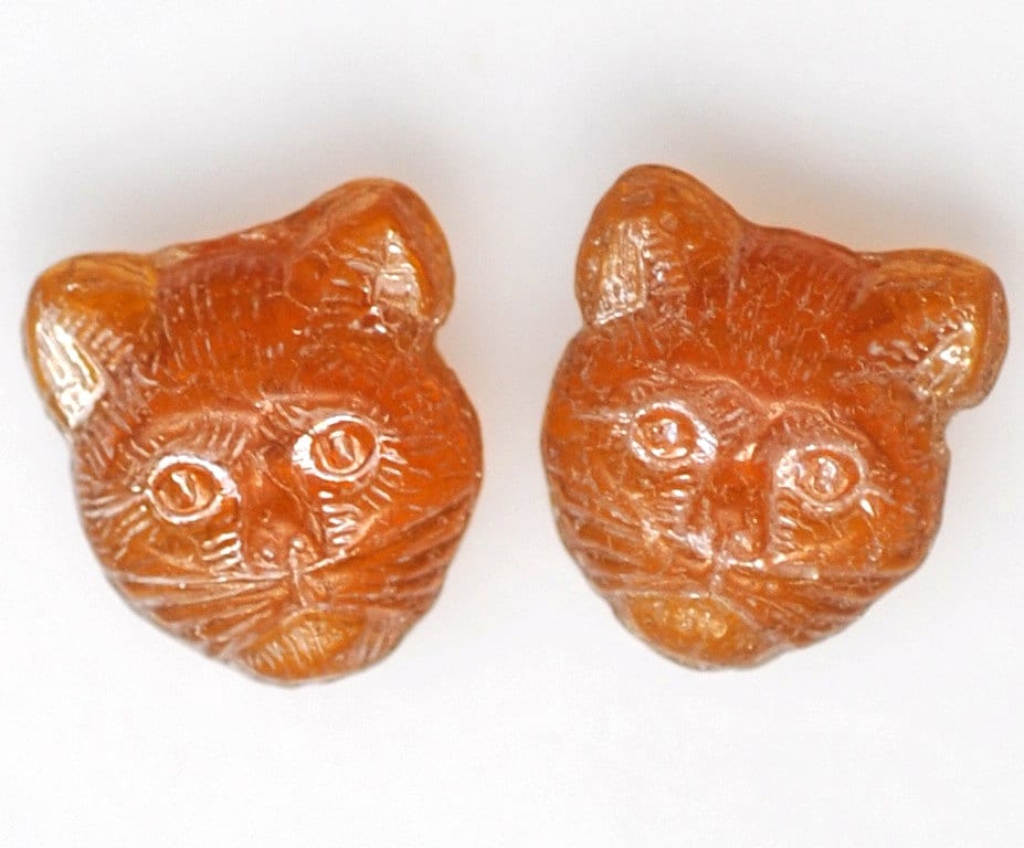 11mm Cat Bead Czech Glass Cat Beads Cat's Head Bead Various Colors Vertical  or Horizontal Hole Qty 10 