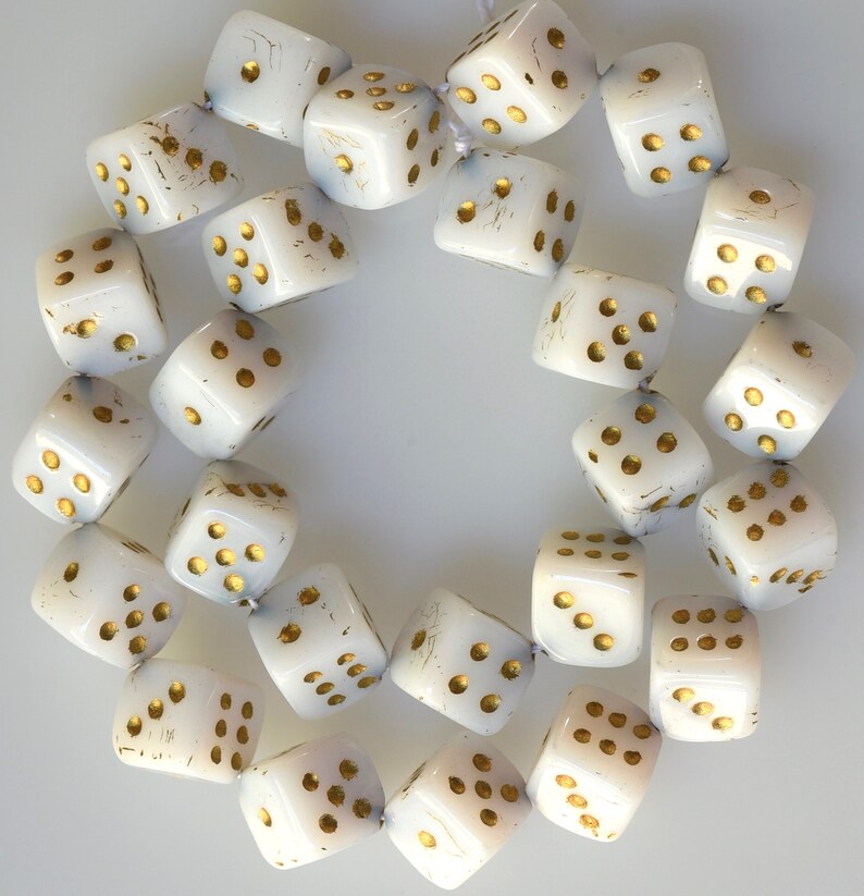 Czech Glass Dice Beads 10mm Cube Dice Beads Black or White Etsy