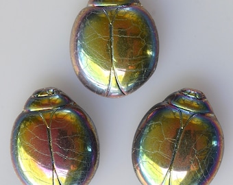 NEW SIZE * Scarab Beetle Bead - 2 Hole Czech Glass Scarab Beetle Beads - Various Colors - 20mm x 16mm - Qty 5