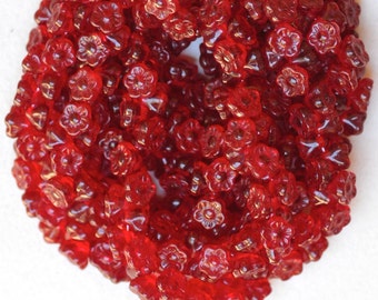 Daisy Flower Button Beads - Czech Glass Beads - Glass Flower Bell Beads - 6mm x 7mm - Various Colors - Qty 48