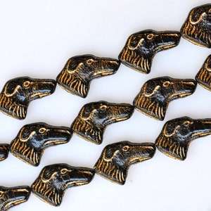 Glass Dog Head Bead - Czech Glass Dog Beads - 20mm  x 12mm - Black or White  - Qty 10