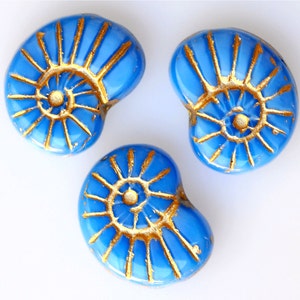 NEW COLORS Conch Shell Bead Czech Glass Shell Beads 17mm x 14mm Various Colors Qty 10 Blue Gold