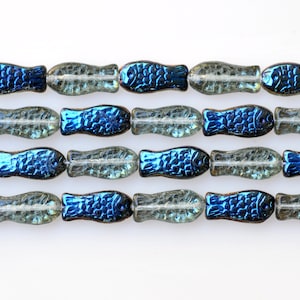 14mm x 7mm Fish Bead - Czech Glass Beads - Glass Fish Beads - Various Azuro Colors - Qty 15