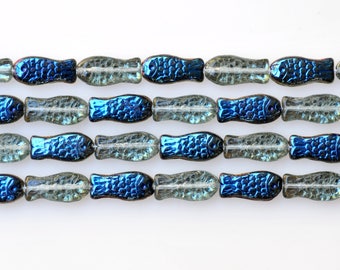 14mm x 7mm Fish Bead - Czech Glass Beads - Glass Fish Beads - Various Azuro Colors - Qty 15
