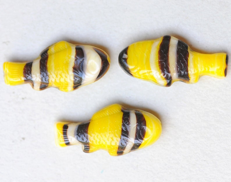 Large Fish Bead Czech Glass Fish Beads 28mm x 13mm Various Mixed Colors Qty 4 or 10 Yellow Striped