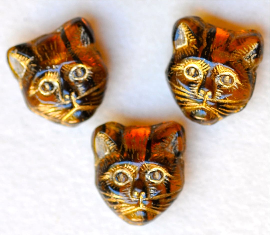 11mm Cat Bead With Horizontal Hole Czech Glass Cat Beads Cat's Head