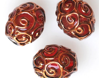 Handmade Czech Glass Bead with Swirled Piping Design - 2 Sizes Available - Various Colors Available - Qty 1