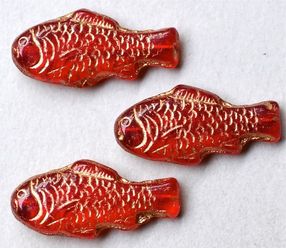 Large Fish Bead Czech Glass Fish Beads 28mm X 13mm Various Colors