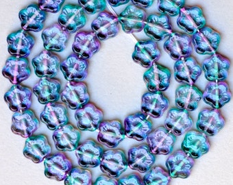 Daisy Flower Beads - Czech Glass Flower Beads - 10mm x 4mm - Various Two Tone Colors - Qty 48