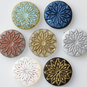 NEW BEAD! Large Round Etched Flower Bead - Czech Glass Shell Beads -  18mm - Various Matte Colors - Qty 5 Beads