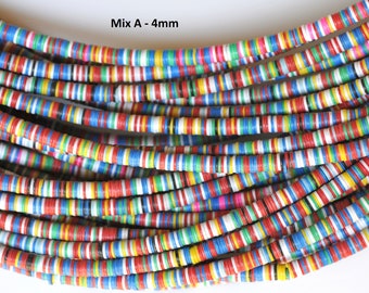 3 mm eller 4 mm blandade färger av afrikanska vinyl Heishi-pärlor - olika alternativ - 30-34 tums sträng