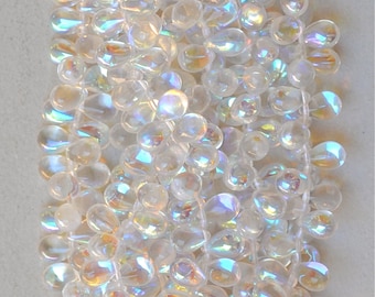 Czech Glass Wedding Beads - 6mm x 9mm - Small Teardrop Beads - Various AB Colors - Qty 48+
