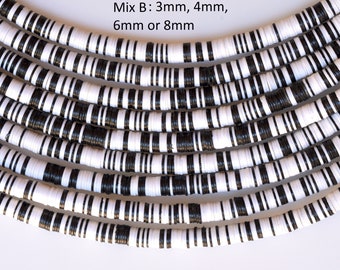 3 mm, 4 mm, 6 mm eller 8 mm blandade färger av afrikanska vinyl Heishi-pärlor - 2 alternativ - 30+ tums sträng