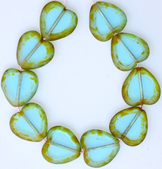 Czech Glass Heart Window Beads with Picasso Diffusion Edge - 16mm x 15mm - Various Colors - Qty 10