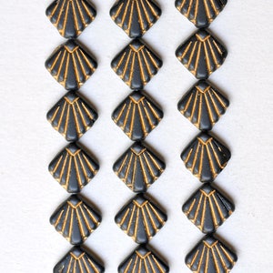 Flat Shell Fan Bead Czech Glass Shell Beads 17mm x 17mm Various Opaque Colors Qty 10 or 30 Black/Gold