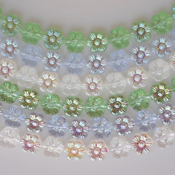 NEW AB COLORS * Daisy Flower Beads - Czech Glass Beads - Glass Flower Beads - 8mm x 4mm - Various Colors - Qty 25