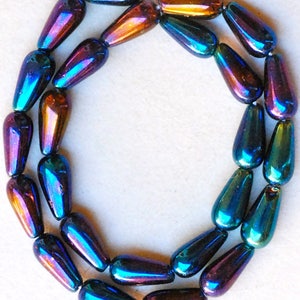 Teardrop Bead with Vertical Hole - Czech Glass Teardrop Bead -  6mm x 13mm - Various Shiny Colors - Qty 24