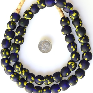 26 Inch Strand of 12mm African Recycled Glass Beads - Powder Glass Beads from Ghana