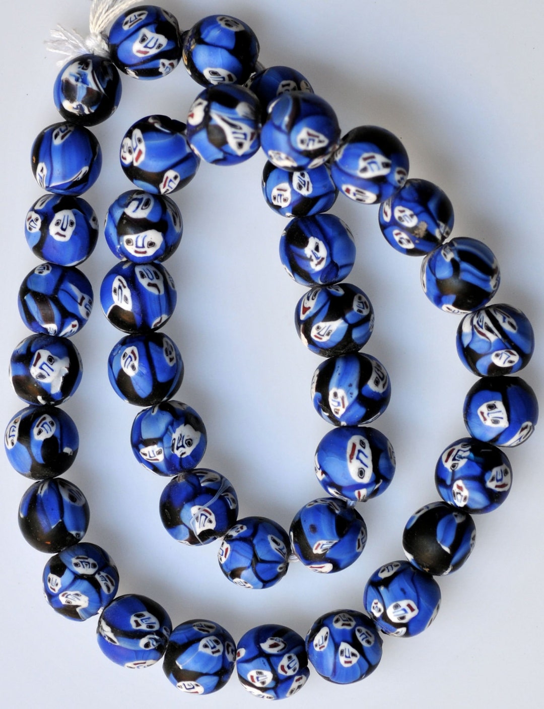 24 Inch Strand of Colorful Glass Face Beads Vintage African Trade Beads