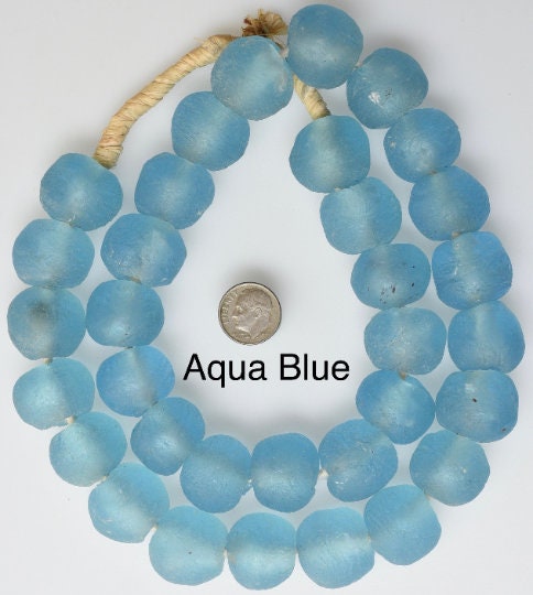 Jumbo Recycled Glass Beads - Beaded Wall Hangings - Extra Large African Sea Glass Beads 21-25mm - The Bead Chest (Clear Aqua), Adult Unisex, Size: XL