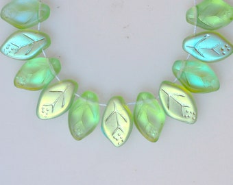 NEW COLORS * 12mm x 7mm Small Leaf Bead - Czech Glass Leaf Beads - Top Hole Beads - Various AB Colors - Qty 24