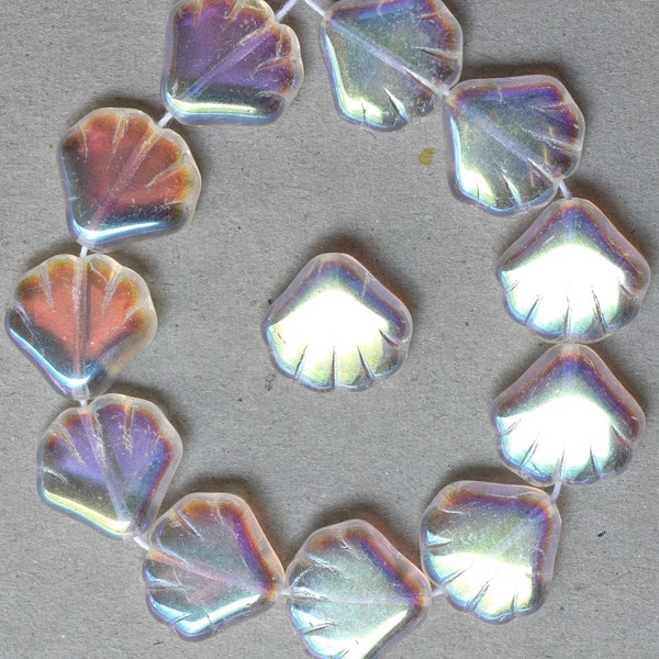 NEW COLORS * 14mm Scallop Shell Bead - Czech Glass Shell Beads - Various Colors - Qty 25