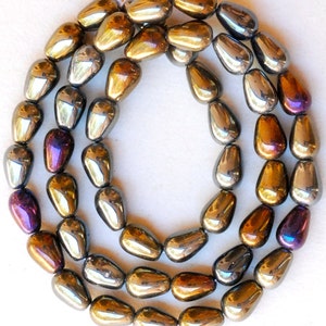 Teardrop Bead with Vertical Hole - Czech Glass Teardrop Bead -  6mm x 9mm - Various Iris Colors - Qty 50