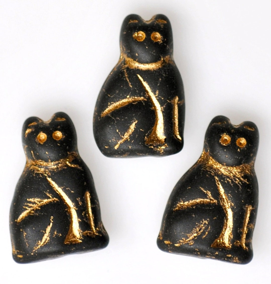 20mm Seated Cat Bead With Gold Detail Czech Glass Cat Beads Etsy