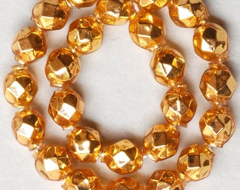 Reverse Painted 24K Gold Czech Glass Beads - Hollow Glass Beads - 6mm or 7mm - 24 or 48 Beads