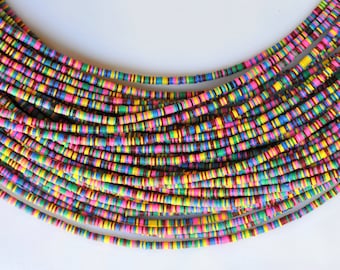 3mm, 4mm, 6mm or 8mm African Vinyl Heishi Beads - Rainbow, Hot Pink, Yellow, Purple or Blue - 30-36 Inch Strand