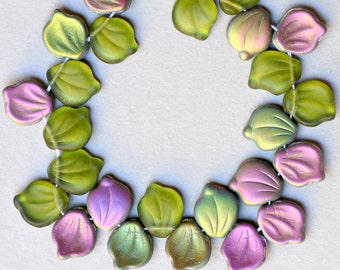 Czech Glass Leaf Beads - Curved Lotus Leaf Bead - 12mm x 15mm - Top Hole Leaf Beads - Various Vitrail Matte Colors - Qty 24