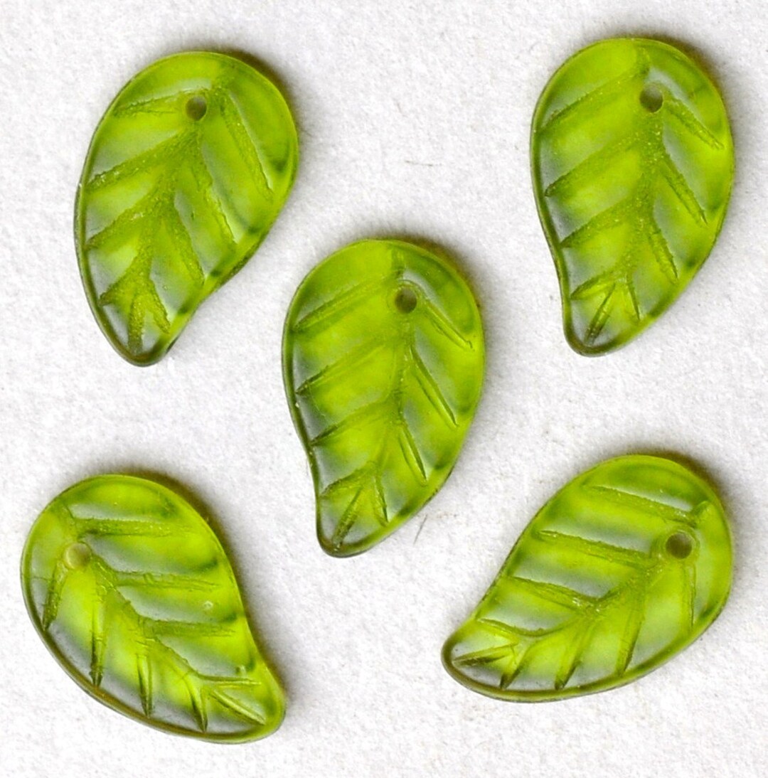 ★87MM★ Mmlg BEAD POCKET HFT BABY LEAF 20pcs of Green Leaf Glass Beads Flat Leaf Beads 18mm(no.lf7