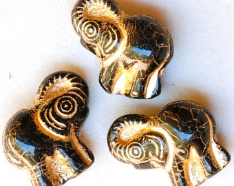 Large Elephant Bead with Gold Detail - Czech Glass Elephant Bead - 20mm x 21mm - Various Colors - Qty 4
