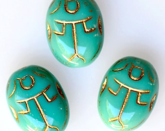 Czech Glass Eqyptian Scarab Bead - Turquoise or Black Vitrail- 10mm x 14mm - Qty 10