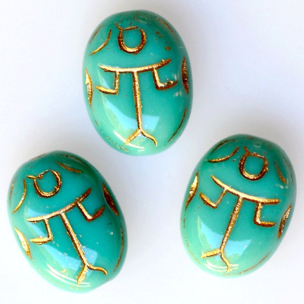 Czech Glass Eqyptian Scarab Bead - Turquoise or Black Vitrail- 10mm x 14mm - Qty 10