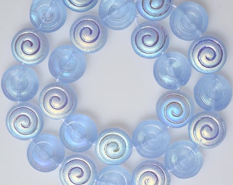 13mm Snail Shell Bead - Czech Glass Beads - Various Azuro or AB Colors - Qty 24