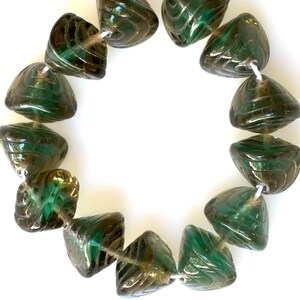 Large Shell Bead with Grooves - Czech Glass Shell Beads - 13mm x 14mm - Various Bicolors - Qty 10 or 25 Teal/Amethyst