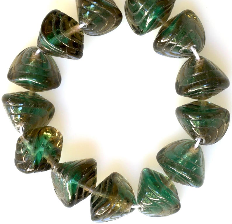 Large Shell Bead with Grooves - Czech Glass Shell Beads - 13mm x 14mm - Various Bicolors - Qty 10 or 25 Teal/Amethyst