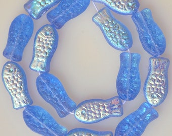 14mm x 7mm Fish Bead - Czech Glass Beads - Glass Fish Beads - Various AB/Fancy Colors - Qty 15