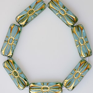 Rectangular Bead with Gold or Silver Etched Flower Design - Czech Glass Beads - 20mm x 8mm - Various Colors - Qty 10 or 30