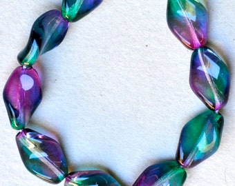 Flat Twisted Diamond Bead - Czech Glass Beads - Various  Colors - 13mm x 8mm - Qty 24
