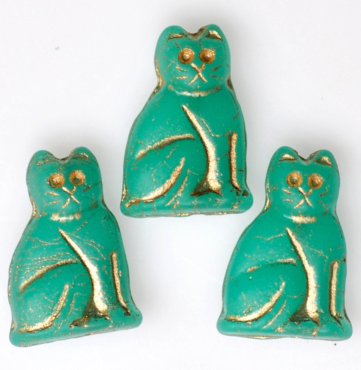 15mm Seated Cat Beads - Czech Glass Cat Beads - White Gold - Qty 10