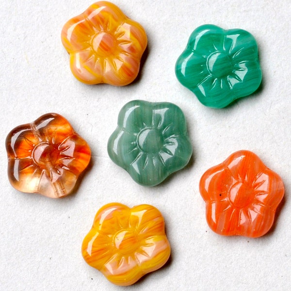 Large Daisy Flower Beads - Czech Glass Beads - Glass Flower Beads - 15mm x 4mm - Spring Mix - Qty 10+