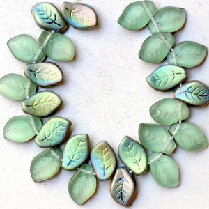 14mm x 9mm Curved Leaf Bead - Czech Glass Leaf Beads - Top Hole Beads - Various Vitrail Matte Colors- Qty 24