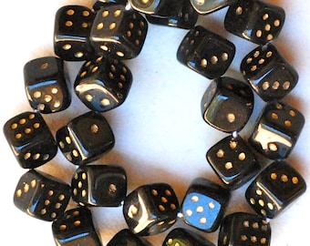 Czech Glass Dice Beads - 10mm Cube Dice Beads - Black or White - Qty 24
