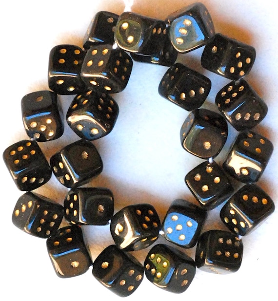 Czech Glass Dice Beads 10mm Cube Dice Beads Black or White Qty 24 