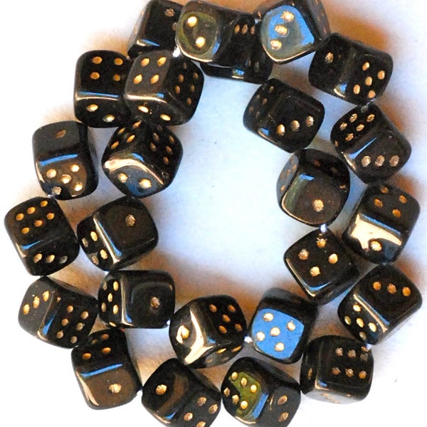 Czech Glass Dice Beads - 10mm Cube Dice Beads - Black or White - Qty 24